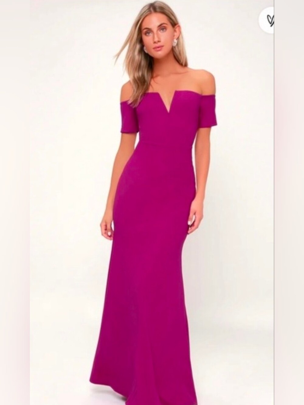 Lulus Lynne Magenta Off-the-Shoulder Maxi Dress Gown Size M Medium GUC